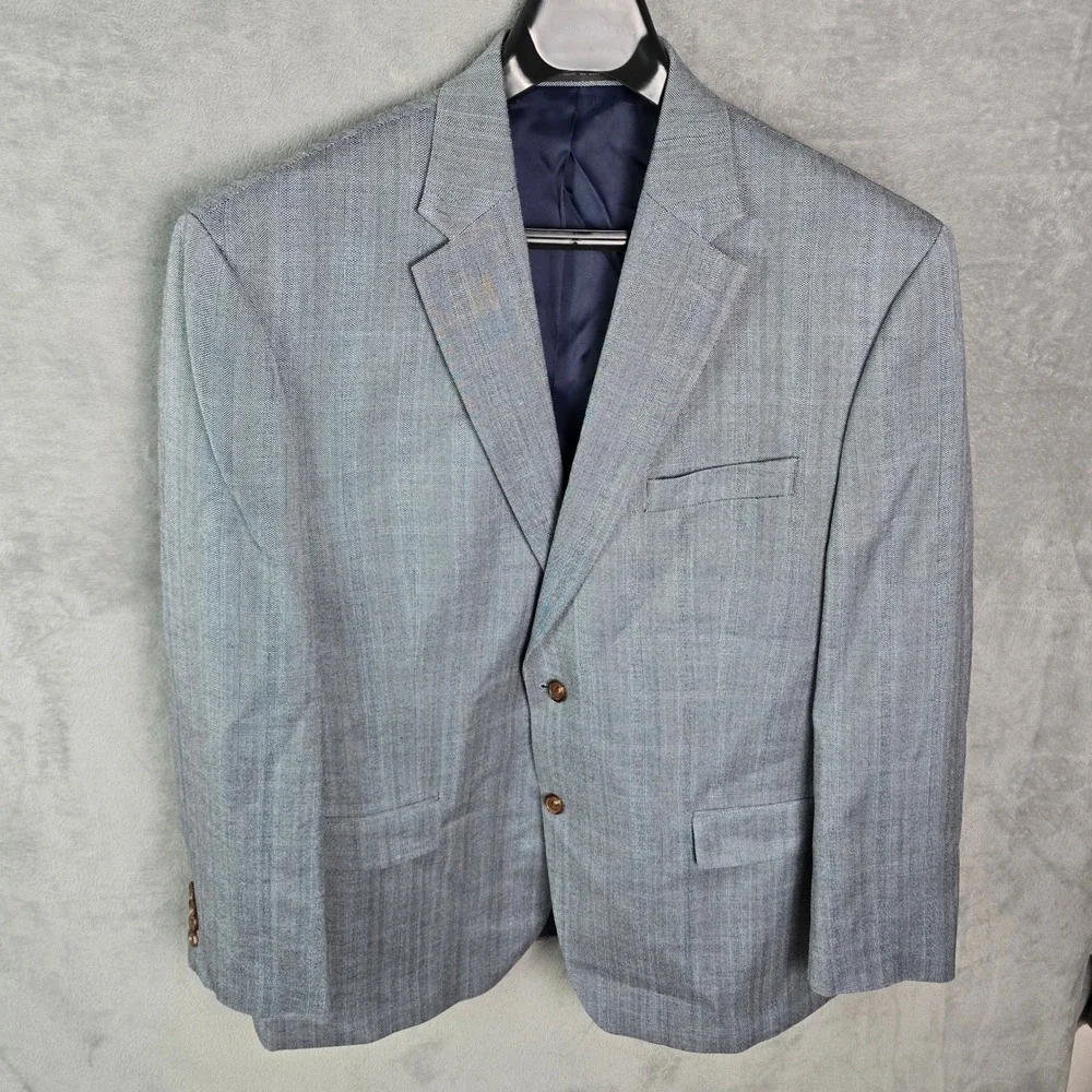Lauren Ralph Lauren Mens 46R Light Blue Silk Wool Herringbone Blazer Sport Coat